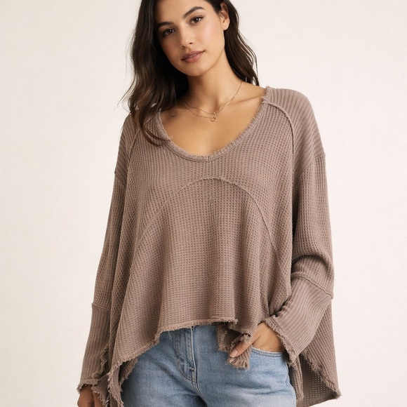 Free People Tops - Free People Sunset Park Thermal Waffle Knit Oversized Raw Edge Tunic -SP